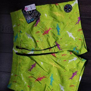 MAUI and sons lime green and colourful sharks swim shorts